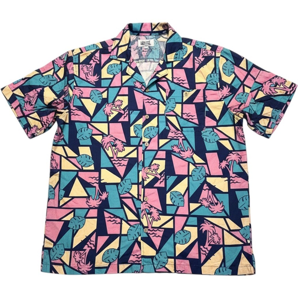 Uzzi Amphibious Gear Mens Medium Geometric Tropical Palm Tree Button Down HP77